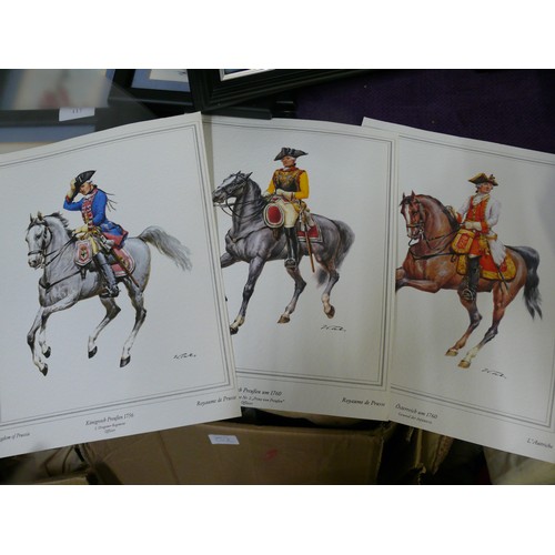 119 - 7 FRAMED AND GLAZED COLOUR PRINTS OF EUROPEAN CAVALRY UNIFORMS OF THE 18TH AND 19TH CENTURY BY WOLFG... 