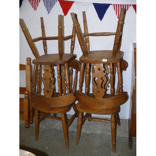 432 - SET OF 4 PINE FIDDLE BACK KITCHEN CHAIRS