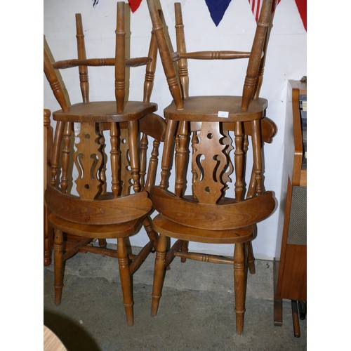 432 - SET OF 4 PINE FIDDLE BACK KITCHEN CHAIRS