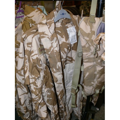 421 - ROYAL NAVY DESSERT CAMOUFLAGE 2 JACKETS, A PAIR OF GLOVES AND AND A CARRY PACK