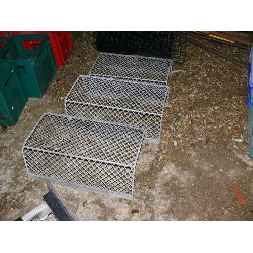 469 - 3 HEAVILY MADE GALVANISED CLOCHES AND A ROLL OF BLACK METAL FENCING 2 FT HIGH. IDEAL FOR PET PROOFIN... 