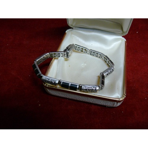 32 - A INKA CHARMED FOR GOOD AURA SOLID SILVER BRACELET WITH HAND CUT JET STONES IN LOVELY GIFT BOX