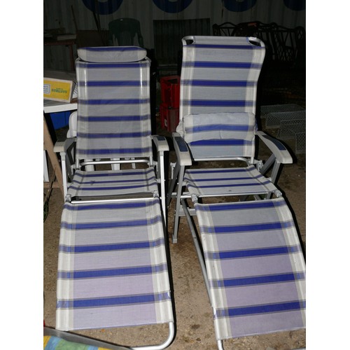 441 - 2 STRIPED FOLDING CAMPING CHAIRS AND A  FOLDING STOOL.