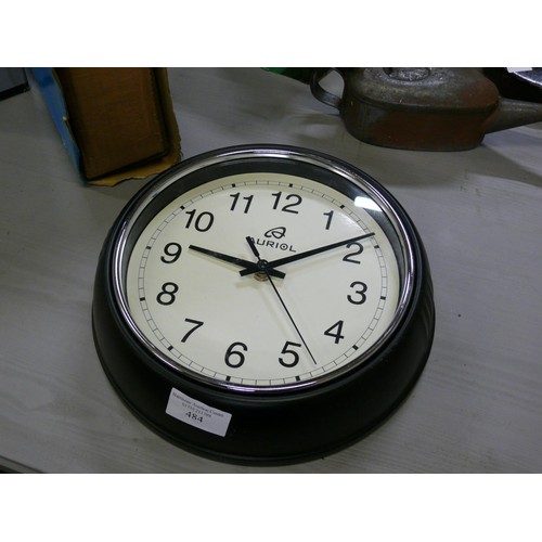 484 - AURIOL KITCHEN CLOCK, BLACK WITH CREAM FACE AND CHROME BEZEL