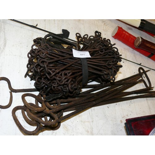 491 - VERY OLD SURVEYORS MEASURING CHAIN PLUS MARKING PINS