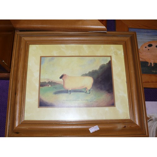 172 - COLLECTION OF FARMYARD ANIMAL PRINTS MOSTLY IN PINE FRAMES