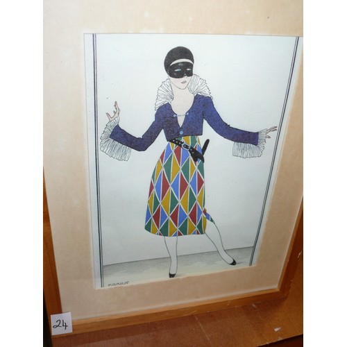 253 - 2 COSTUMES PARISIENS FRAMED PRINTS & 3 PICTURE FRAMES