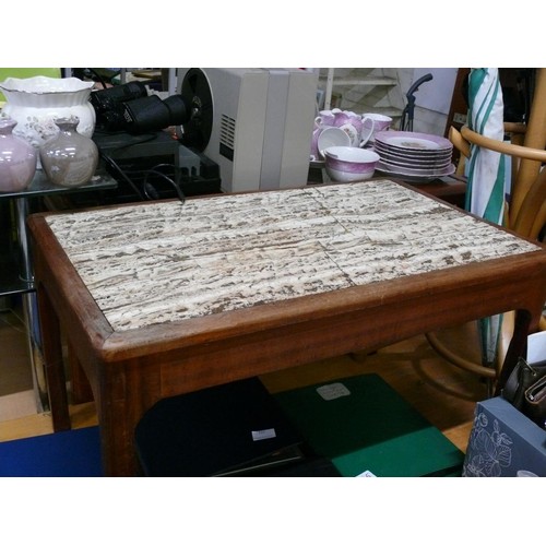 326A - MID CENTURY TEAK COFFEE TABLE WITH NATURAL STONE TOP