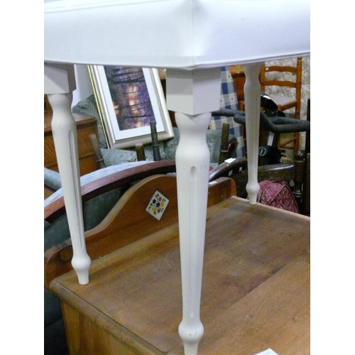 400 - DRESSING TABLE STOOL BY SHERBORNE WITH BUTTONED VINYL PADDED SEAT ON SLENDER LEGS IN WHITE