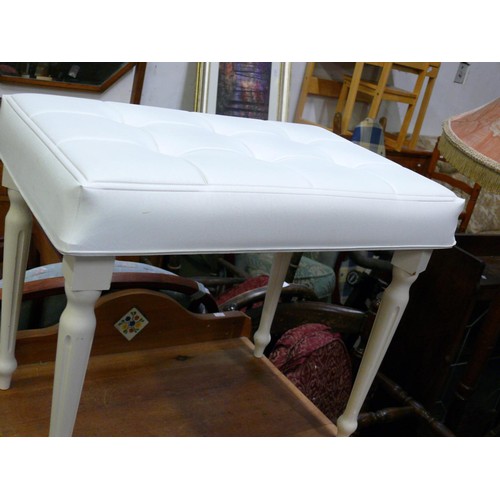 400 - DRESSING TABLE STOOL BY SHERBORNE WITH BUTTONED VINYL PADDED SEAT ON SLENDER LEGS IN WHITE