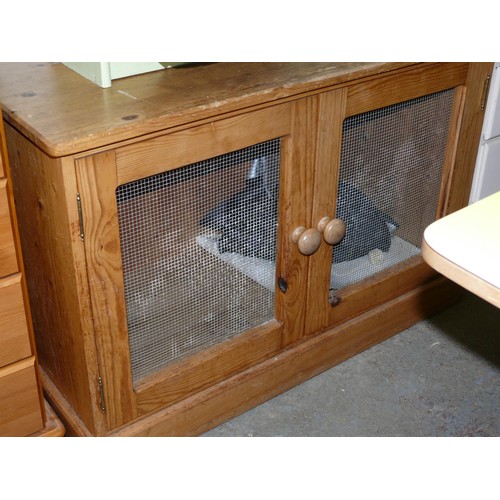 412 - RUSTIC PINE GAME CUPBOARD WITH MESH PANEL DOORS