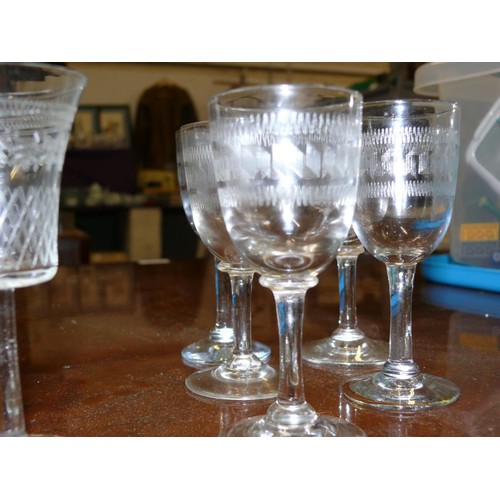 494 - 9 DELICATELY ETCHED SHERRY GLASSES