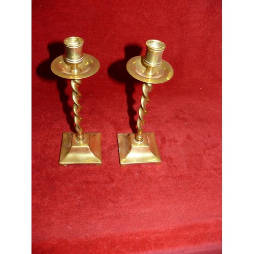 70 - PAIR OF BRASS CANDLESTICKS WITH TWISTED STEMS