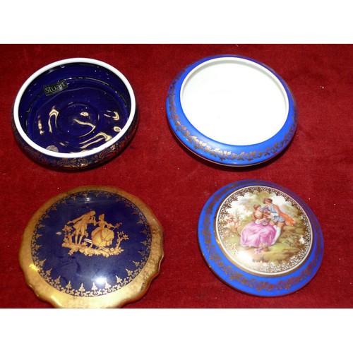 71 - LIMOGE-  2 X PORCELAIN DISHES IN COBALT BLUE AND FINISHED IN GILT