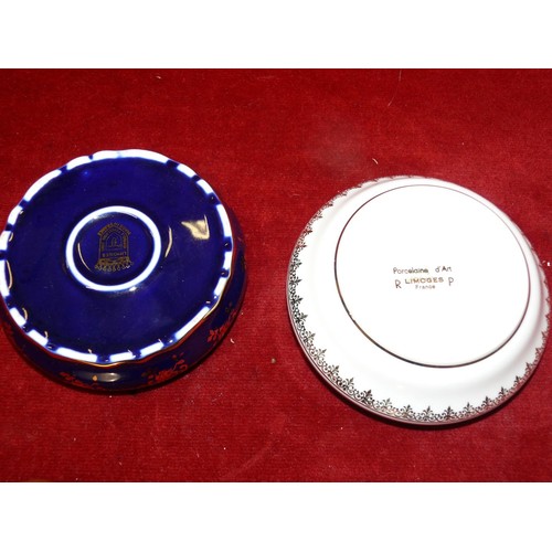 71 - LIMOGE-  2 X PORCELAIN DISHES IN COBALT BLUE AND FINISHED IN GILT