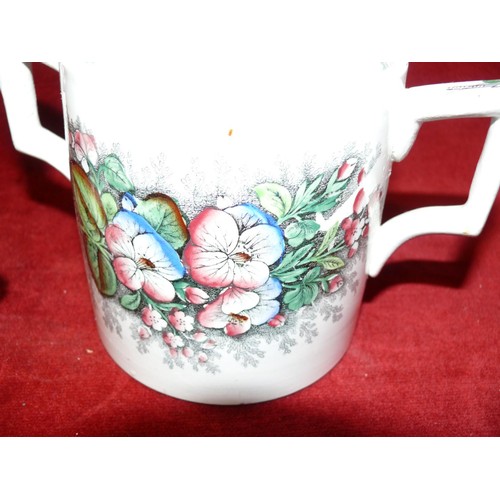 78 - HAND PAINTED LOVING CUP, NORITAKE C1900 AND A LARGE DOUBLE HANDED FLORAL MUG.