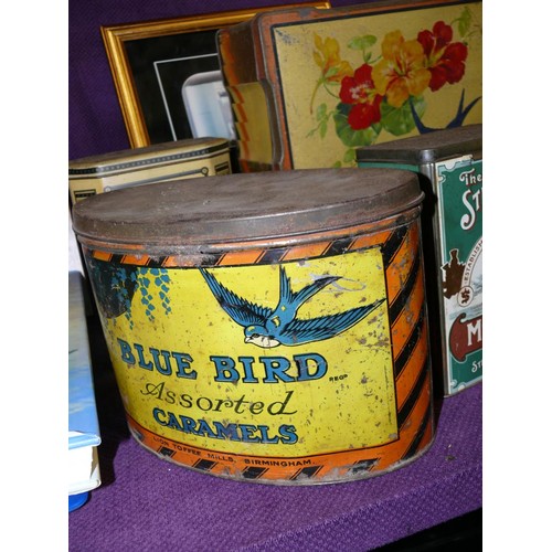 126 - LOVELY SELECTION OF VINTAGE TINS INCLUDING  BLUE BID,  THE STEAM SHIP BRAND,  COLEMANS MUSTARD AND M... 