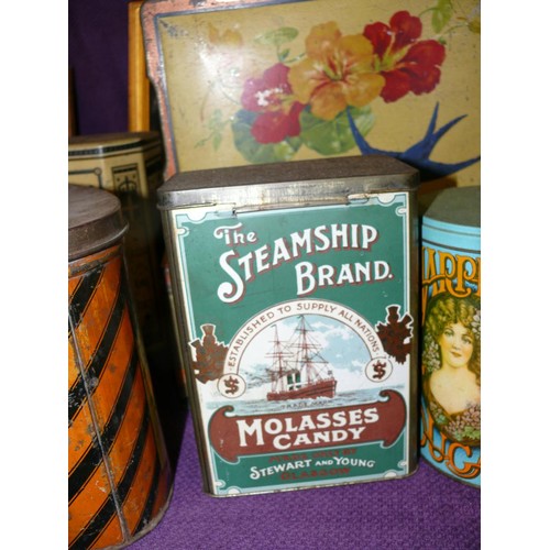 126 - LOVELY SELECTION OF VINTAGE TINS INCLUDING  BLUE BID,  THE STEAM SHIP BRAND,  COLEMANS MUSTARD AND M... 