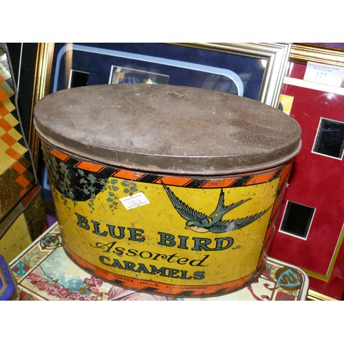 126 - LOVELY SELECTION OF VINTAGE TINS INCLUDING  BLUE BID,  THE STEAM SHIP BRAND,  COLEMANS MUSTARD AND M... 