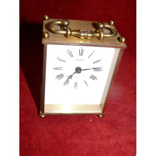 139 - MIXED BOX -  SEIKO CARRIAGE CLOCK, LARGE RED CANDLE EMBOSSED WITH ROSES, COALPORT PIN DISH, SILVER M... 