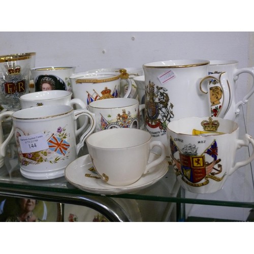 144 - LARGE COLLECTION OF COMMEMORATIVE MUGS AND CUPS - GEORGE 1893,  QUEEN ALEXANDRA AND KING EDWARD 1902... 