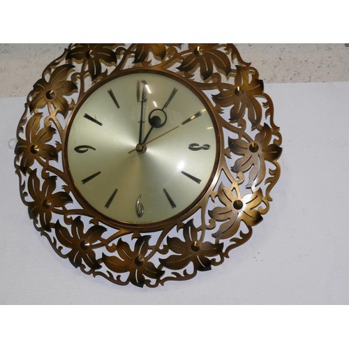 159 - METAL CIRCULAR WALL CLOCK WITH FLORAL DESIGN