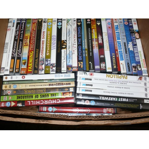 176 - LARGE BOX OF DVDS TO INCLUDE THE SHAWSHANK REDEMTION, ZULU, BEETLEJUICE, LAUREL & HARDY, LORD OF THE... 