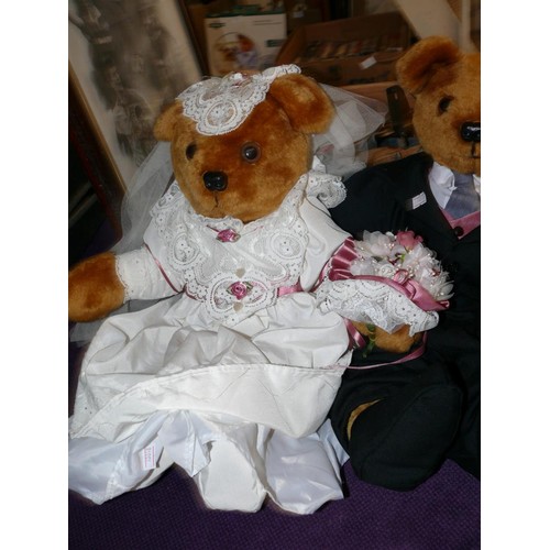 265 - A BARBARA-ANN BEAR BRIDE AND GROOM SET AND A SCHOOL BOY TEDDY BEAR