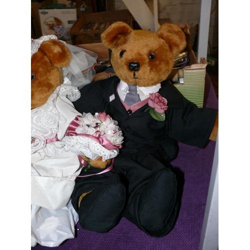 265 - A BARBARA-ANN BEAR BRIDE AND GROOM SET AND A SCHOOL BOY TEDDY BEAR