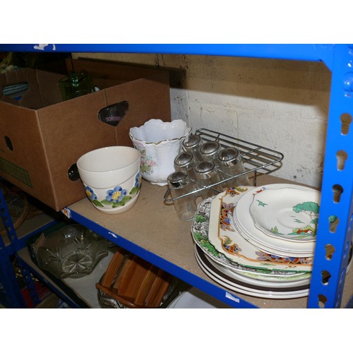 227 - 4 SHELVES OF VARIOUS CHINA, GLASSWARE AND KITCHENWARE