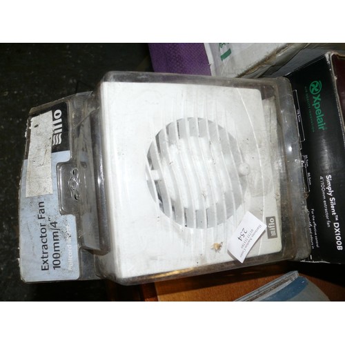 254 - 2 NEW EXTRACTOR FANS BY EXPELAIR AND IFLOW NEW AND BOXED AND HALOGEN FLOODLIGHT.