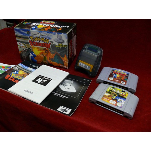 42 - Pokemon Stadium game for Nintendo64 in original box, including N64 transfer Pak and additional V ral... 