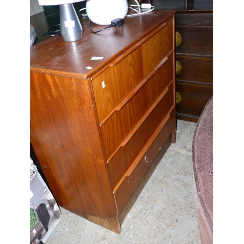 493 - RETRO TEAK EFFECT CHEST OF 4 DRAWERS