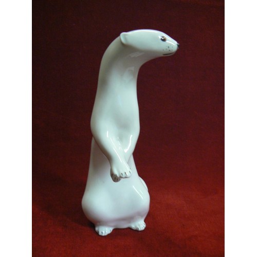 3 - Vintage Lomonosov USSR white stoat/ferret pottery figure.