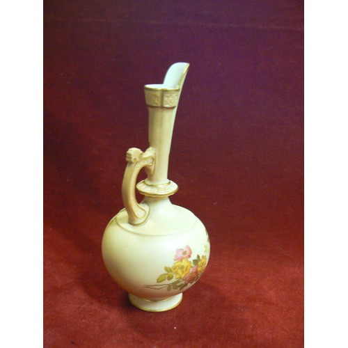 9 - Royal Worcester Peach Blush Ivory stem vase - Persian Ewer pattern 783, hand painted with Roses, cir... 