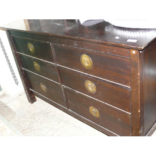 497 - LARGE DARK WOOD 6 DRAWER CHEST