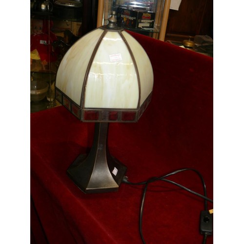 13 - Art Deco style table lamp with marbled glass panels.