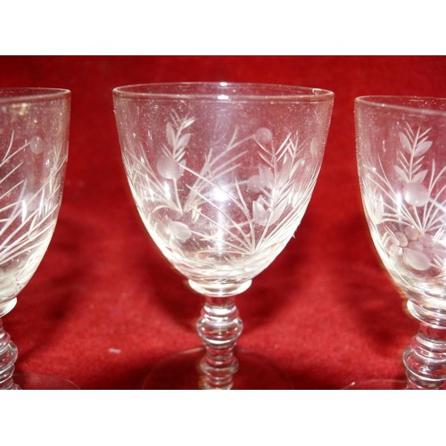 21 - Set of 3 Victorian etched port or sherry glasses.