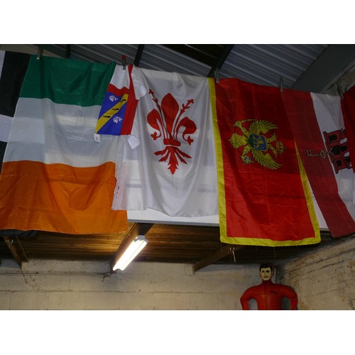 25 - Collection of 9x flags, including Scottish, Irish, Cornish and European.