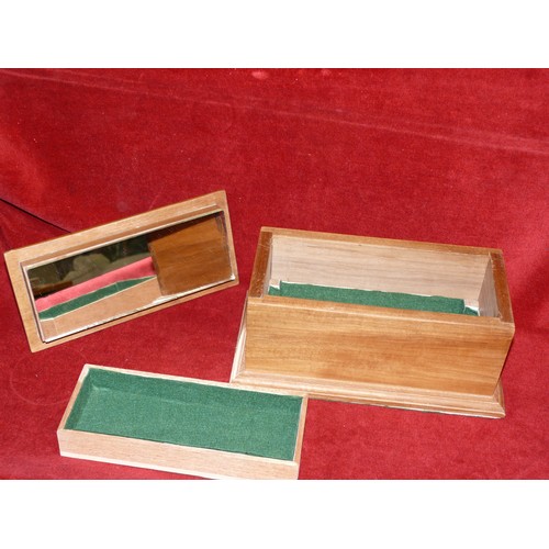 63 - HEAVY WOODEN JEWELLERY BOX WITH MIRRORED LID