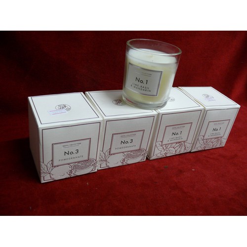 74 - 4 HOTEL COLLECTION SCENTED CANDLES 2 POMEGRANTE AND 2 LIME, BASIL & MANDARIN