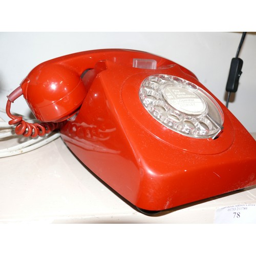 78 - VINTAGE GPO TELEPHONE IN RED, HAS BEEN REWIRED