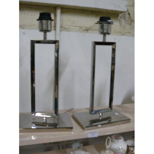 82 - A PAIR OF LARGE CHROME RECTANGULAR TABLE LAMPS