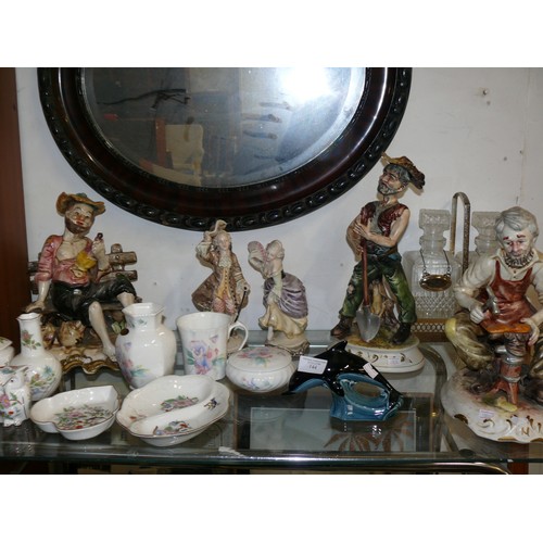 144 - NICE COLLECTION OF CHINA AND DECORATIVE ITEMS TO INCLUDE CAPODIMONTE FIGURES, POOLE DOLPHIN, AYNSLEY... 