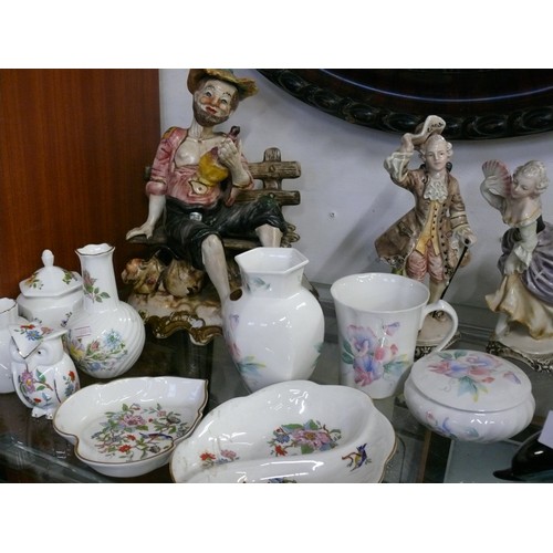 144 - NICE COLLECTION OF CHINA AND DECORATIVE ITEMS TO INCLUDE CAPODIMONTE FIGURES, POOLE DOLPHIN, AYNSLEY... 