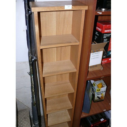 167 - TALL NARROW OAK BOOKCASE WITH 6 SHELVES