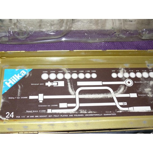 174 - 24 PIECE SOCKET SET, 40 PIECE DRILL & BIT SET AND A LARGE SPANNER