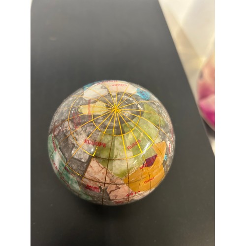 3 - SEMI PRECIOUS STONE INLAID WORLD GLOBE - 8CM DIA