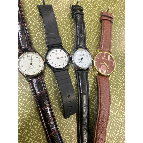 16 - 4 WRIST WATCHES BY CITRON, CASIO & GENEVA ON LEATHER STRAPS