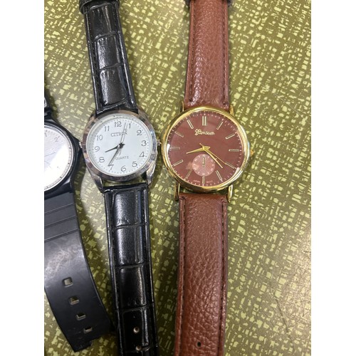 16 - 4 WRIST WATCHES BY CITRON, CASIO & GENEVA ON LEATHER STRAPS